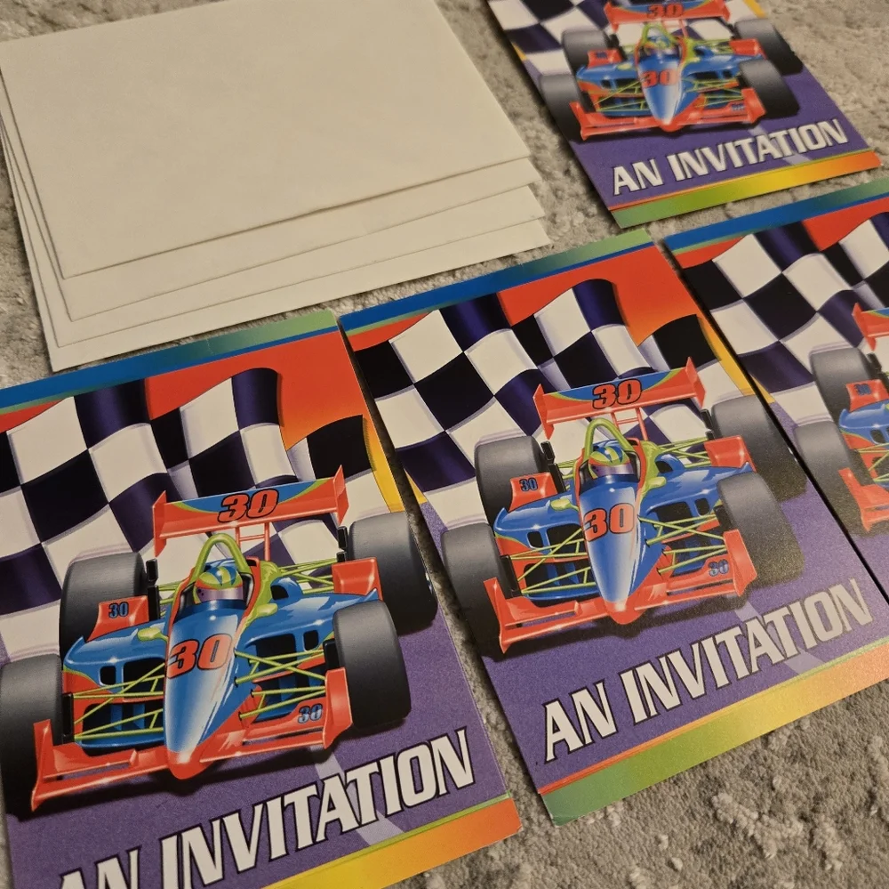 Set Of 4 Vintage 1990s Y2k Race Car Party Invitations & Envelopes